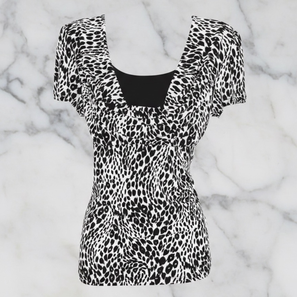 PerSeption Concept Black White Leopard Print Cowl Neck Blouse Large